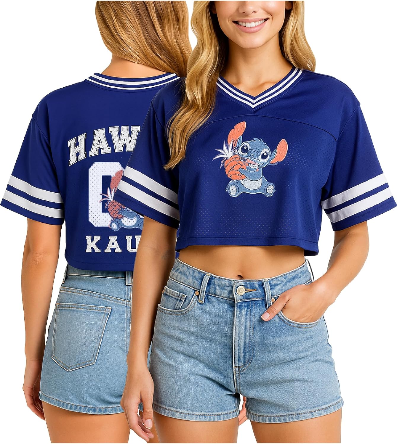 Disney Camiseta de béisbol para mujer, diseño de Mickey Mouse Lightning McQueen Marie, Lilo y Stitch | Tejido 100% poliéster, ligero y transpirable, malla o estilos con botones