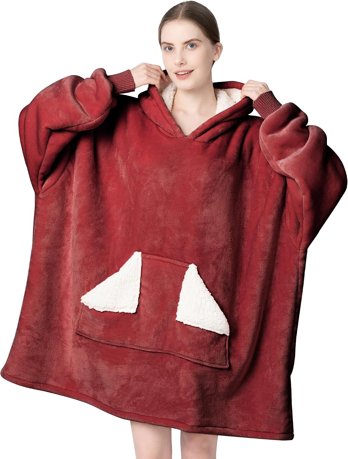 Touchat - Manta con capucha portátil, sudadera con capucha de forro polar sherpa de gran tamaño con bolsillo gigante y mangas para adulto, regalo de manta gris cálida y acogedora para mujeres
