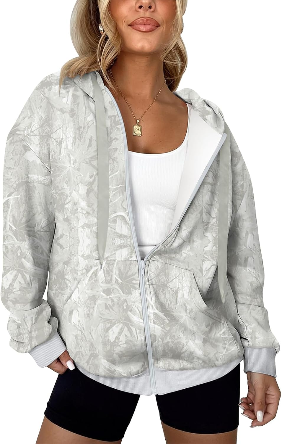 LYHIPSS - Sudaderas con capucha de gran tamaño para mujer, ligeras, con cremallera completa, manga larga, con cordón