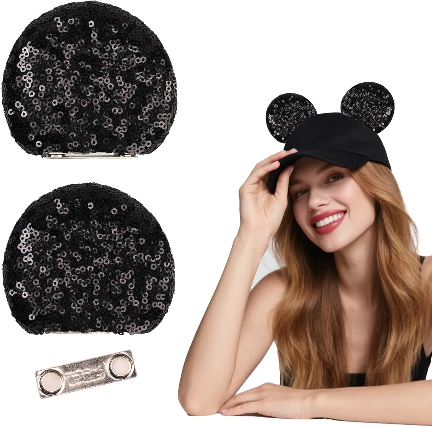 zhezesmila - Orejeras magnéticas de ratón para gorra, barretina, boina y gorro de cubo - Orejeras de ratón de 8.9 cm con clip para niños y niñas, conjuntos de disfraz