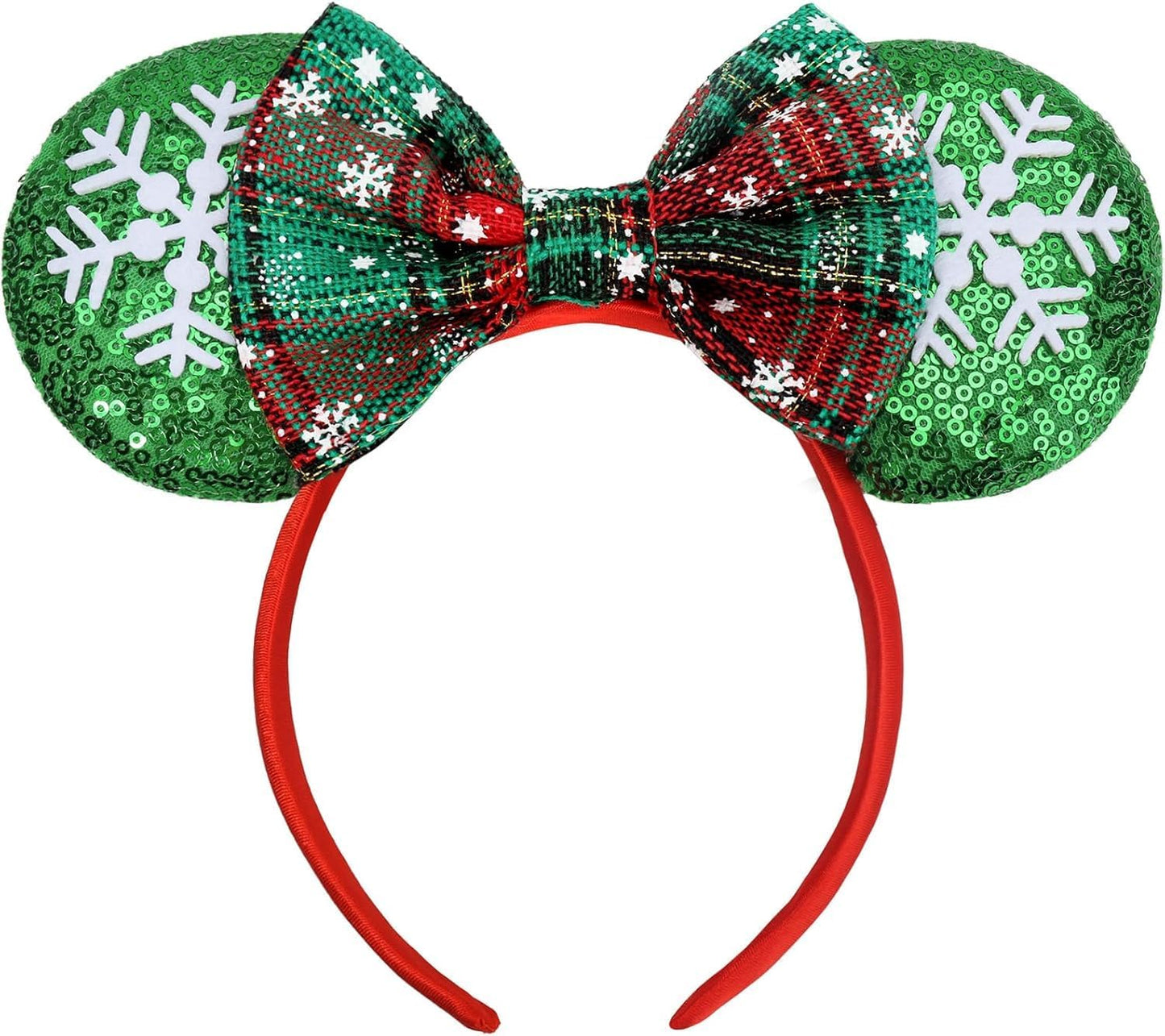 Pink Minnie Ears Headband Hair Band for Women Girls Fashion Design (Red Christmas Flake)