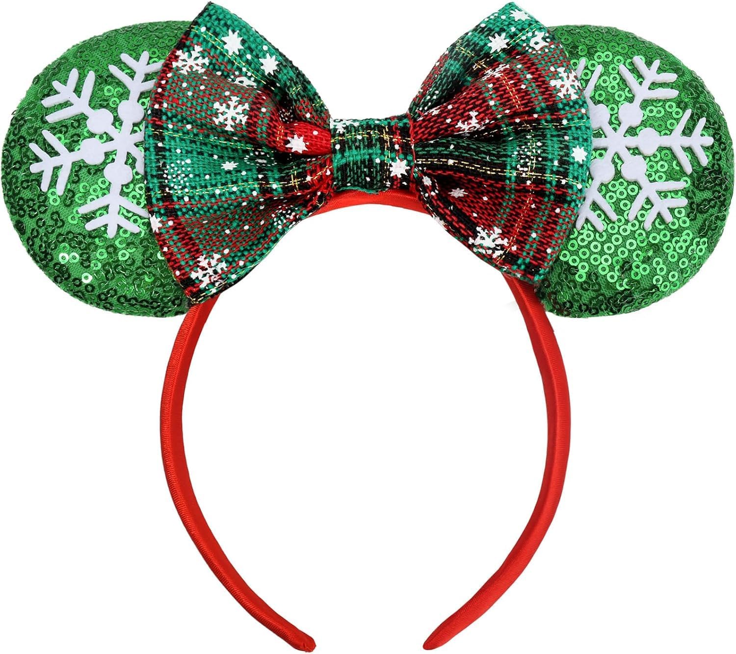 Pink Minnie Ears Headband Hair Band for Women Girls Fashion Design (Red Christmas Flake)
