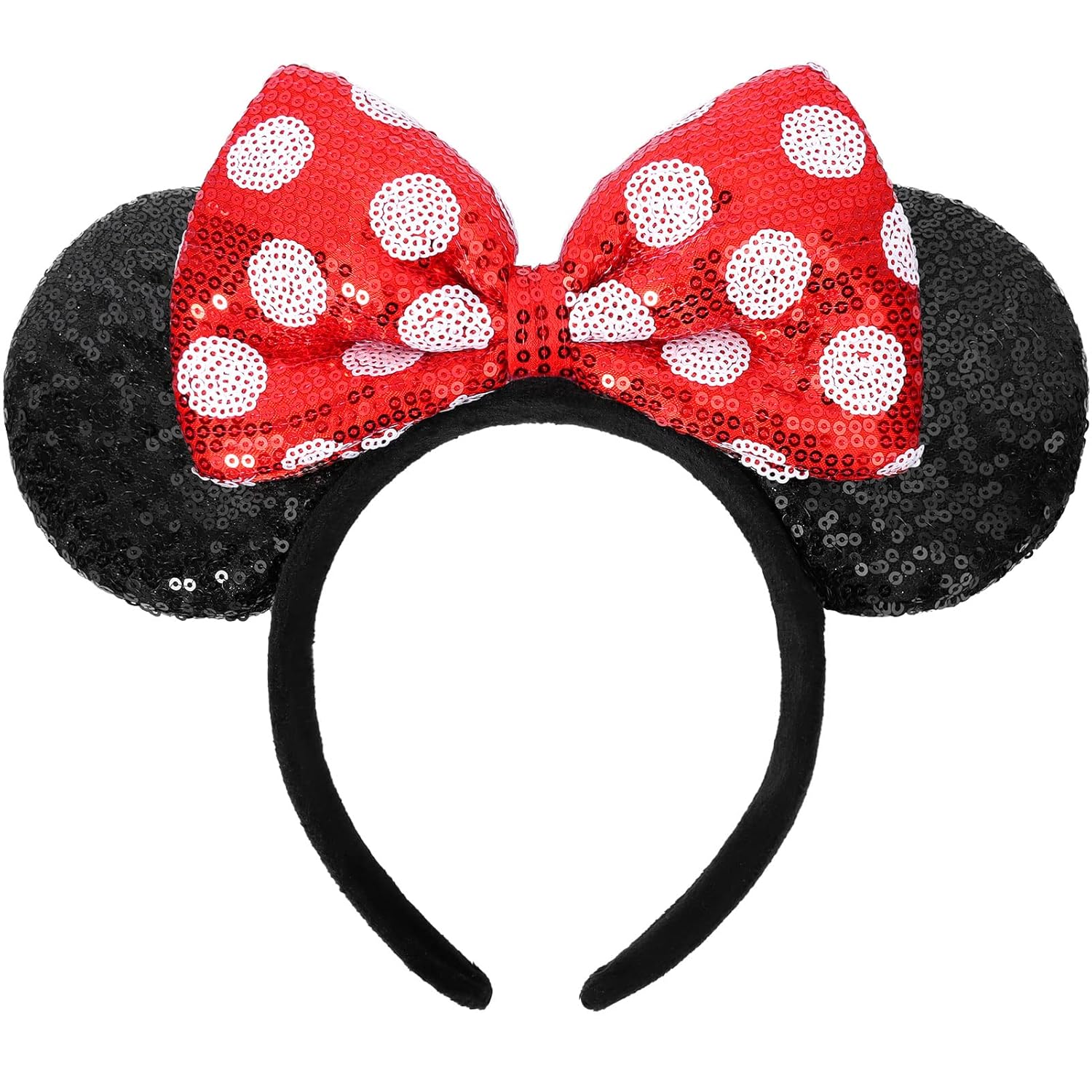 UNSPAZ Diadema de orejas de ratón, orejas de ratón para mujeres y niñas con perla, orejas de parque para viajes, decoraciones de cumpleaños, accesorios para el cabello (azul bebé)