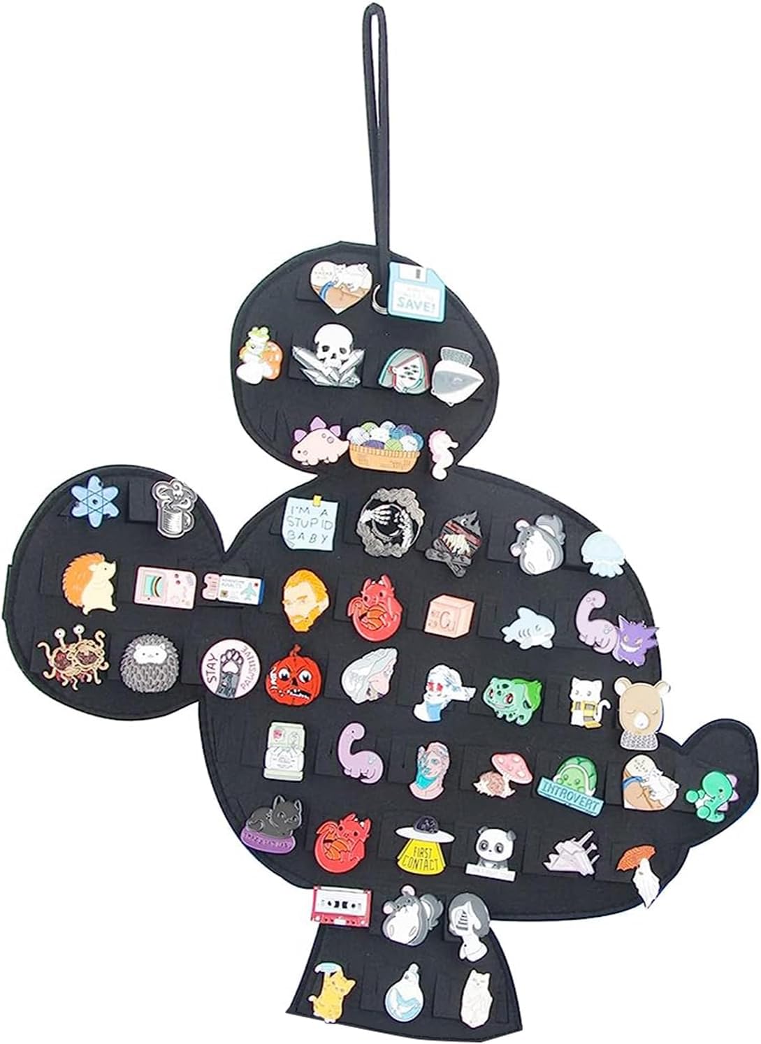 Organizador de broches colgantes, exhibición de pines esmaltados, lindo soporte de almacenamiento con forma de dibujos animados para broches (negro + rosa)