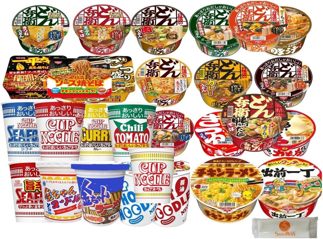 Popular Cup Ramen 12 Varieties Nissin Donbei Cup Noodles Meisei Ippeichan 12-Piece Assortment Set with Wipes Included