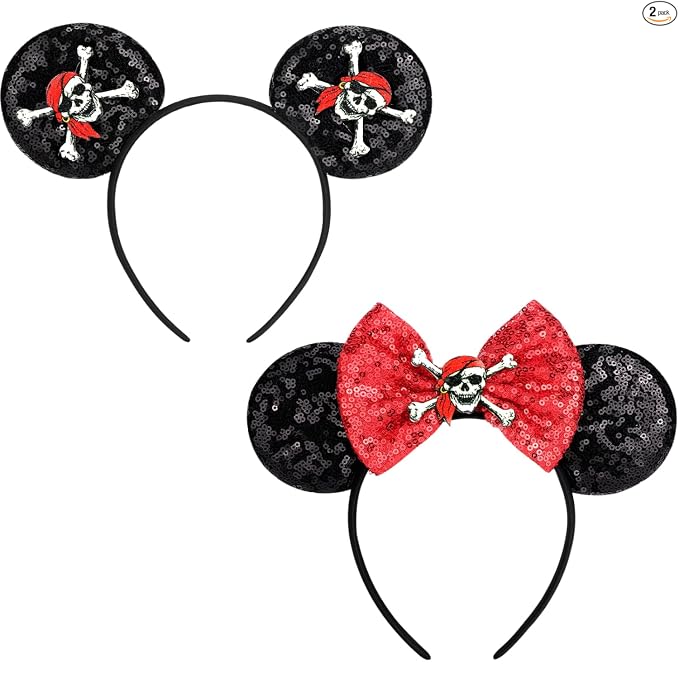 DRESHOW Diadema de lazo con orejas de ratón con purpurina, decoración de fiesta, disfraz de cosplay para mujer