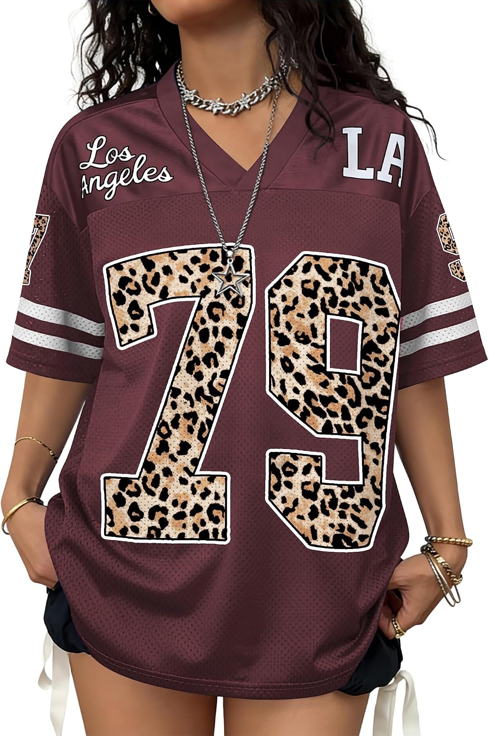 Camisetas de jersey para mujer, camisetas gráficas de gran tamaño, camisetas Y2K, cuello en V, lindas camisetas de calle, camiseta de fútbol