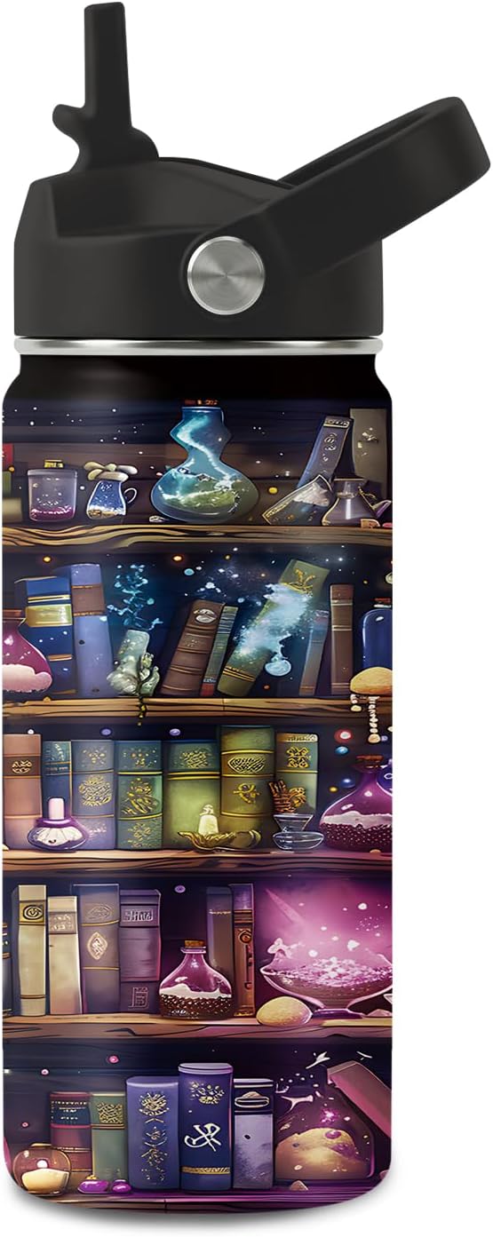 Regalos para amantes de los libros, botella de agua de 16 onzas con tapa con popote para niñas, vaso de libro para amigos, regalos de cumpleaños para mujeres, lectores, bibliotecaria, accesorios de