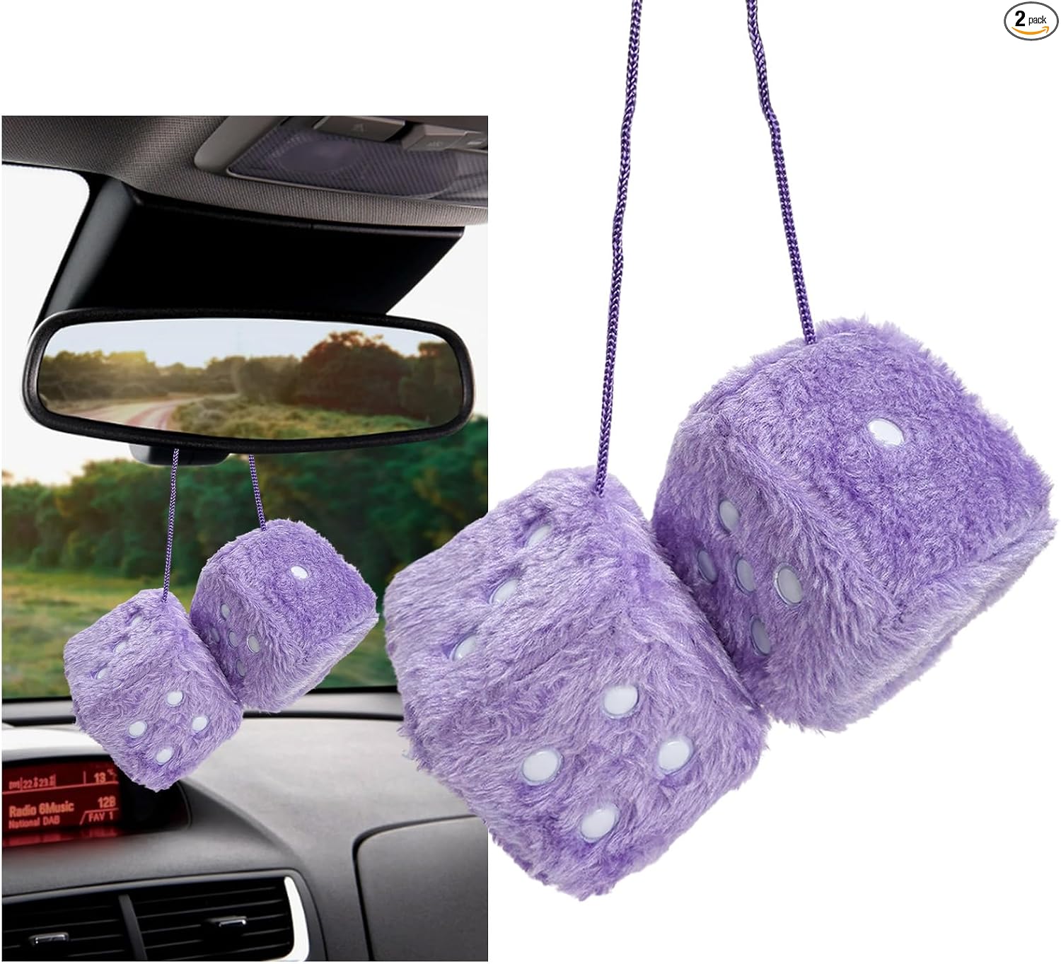 2 dados de felpa mullidos con puntos, decoración cuadrada retro de 3 pulgadas, lindo colgante de espejo retrovisor, dados de felpa suave, adorno clásico para colgar en interiores de automóvil