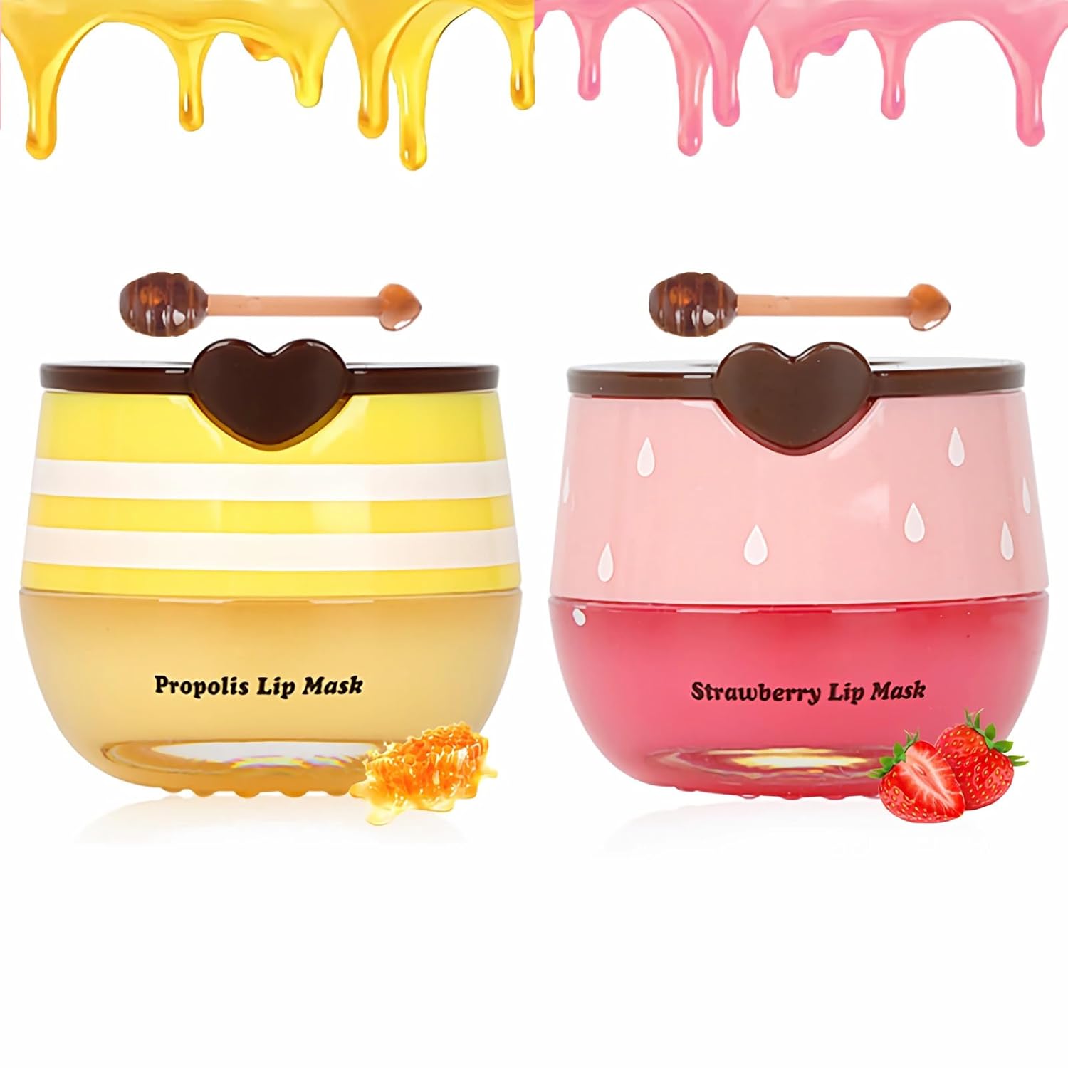 2 piezas de mascarilla labial de miel de abeja, mascarilla labial de miel y fresa, bálsamo labial de propóleo hidratante con palo - Exfoliante labial hidratante para prevenir la prevención de labios