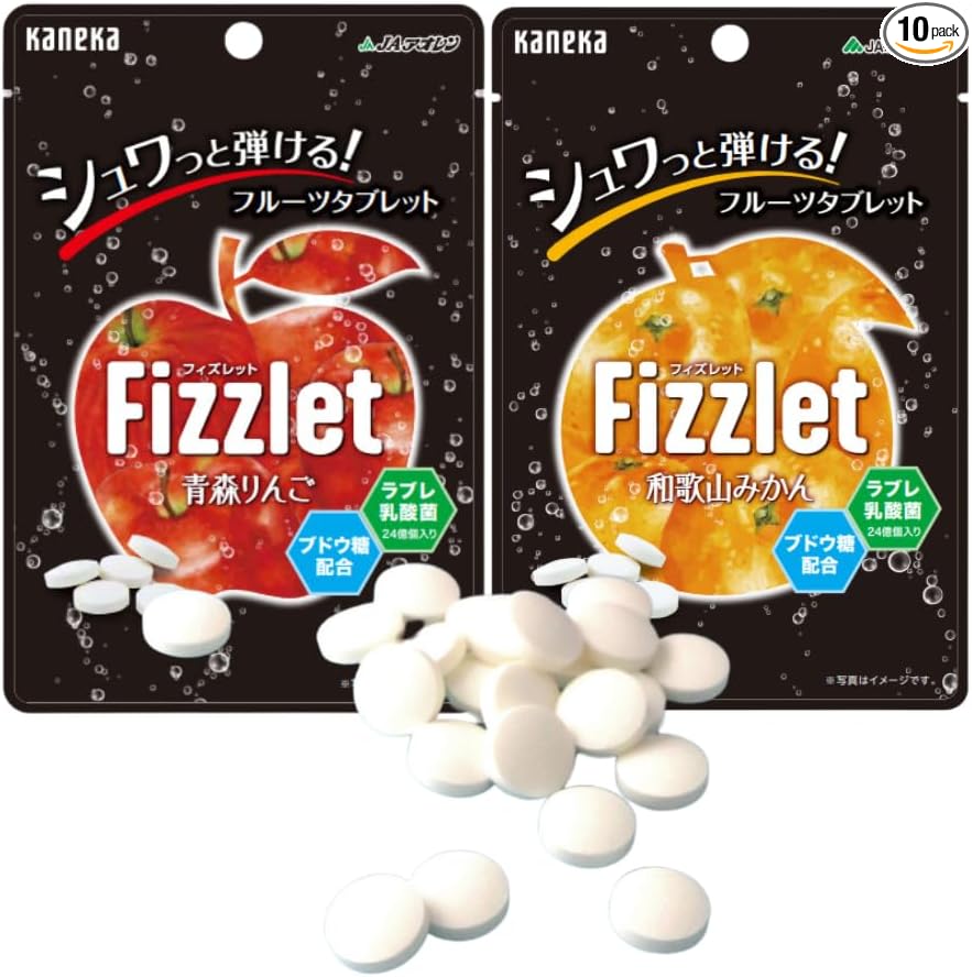 Kaneka Foods Fizzlet Aomori Apple, 0.8 oz (24 g) x 10 Bags, Ramune, Large Capacity, Uses Apple Juice from Aomori Prefecture, Concentration, Refresh Tablet, Fruit Tablet