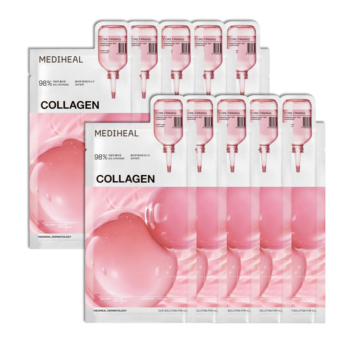 Mediheal Máscara de hoja esencial Madecassoside Reparación de imperfecciones 10 piezas. 98% pureza Madecassoside y ácido hialurónico incluidos. Mejora de la barrera de humedad y cuidado de la textura