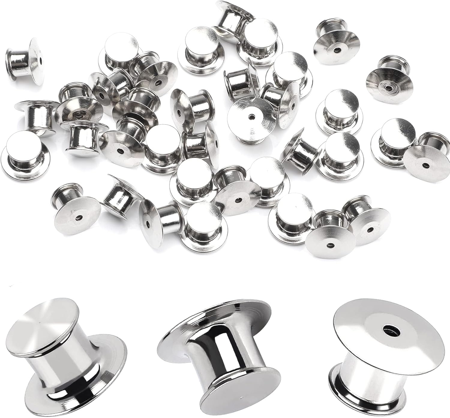 30 piezas de cierres de pin de metal con parte posterior de bloqueo | Nickel Plated Copper,convenient to carry, and blend seamlessly behind any pin,No Tools Required Spring Loaded Lock