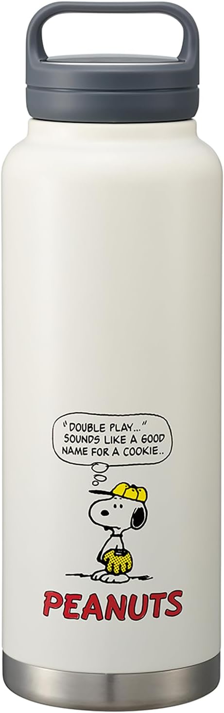 Skater Water Bottle 1200ml / 1.2 Liters with Handle, Large Capacity, Keeps Hot and Cold, Stainless Steel, Mug Bottle, Sports Bottle, Easy to Clean, Wide Mouth, Snoopy Baseball STSC12-A