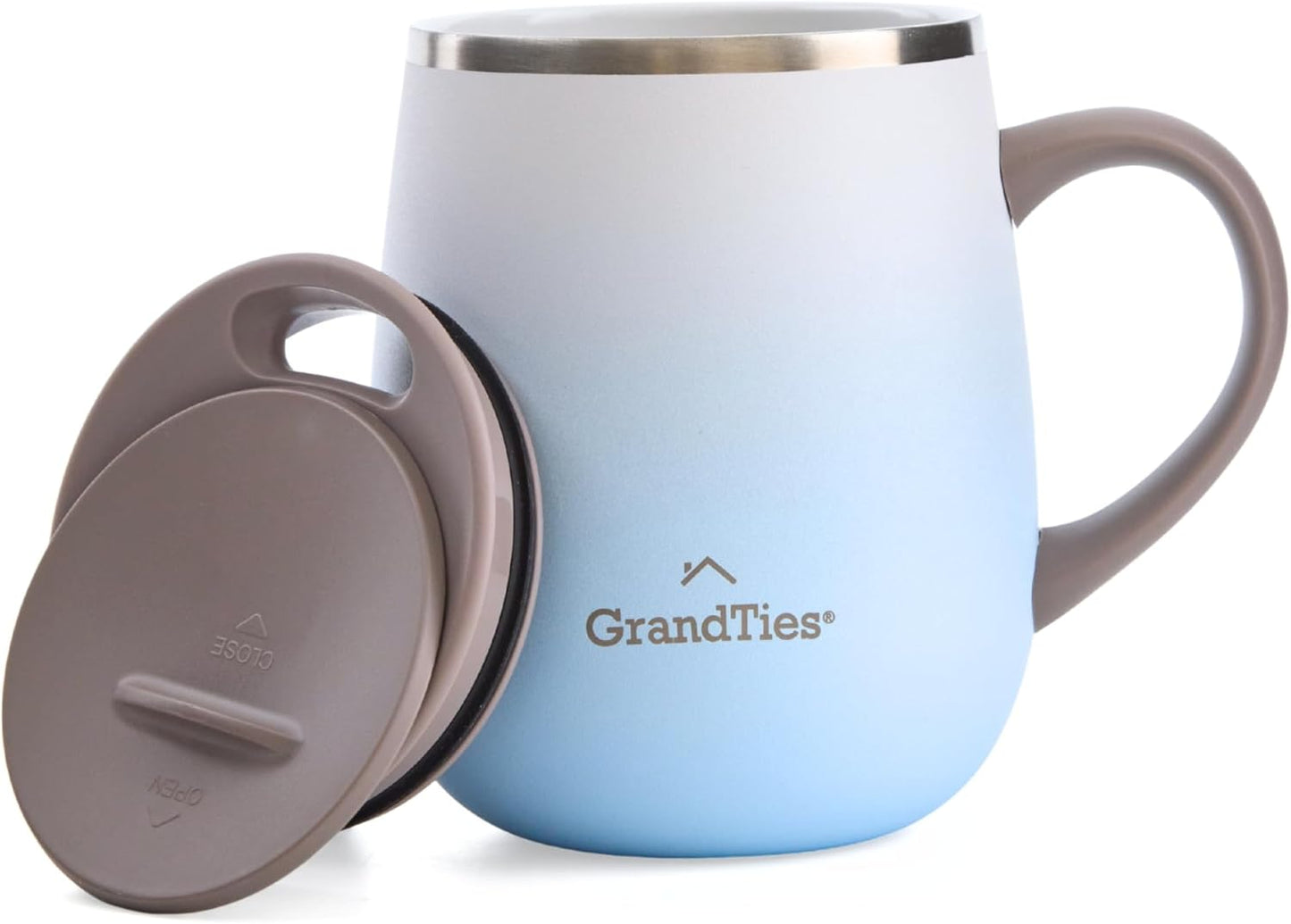 GRANDTIES 19 Colors Premium Vacuum Insulated Mug, 16.2 fl oz (460 ml), Mug with Easy Open Slide Lid, Stainless Steel, Double Wall Vacuum Insulation, Hot & Cold Protection, Popular in Office (Atlantis