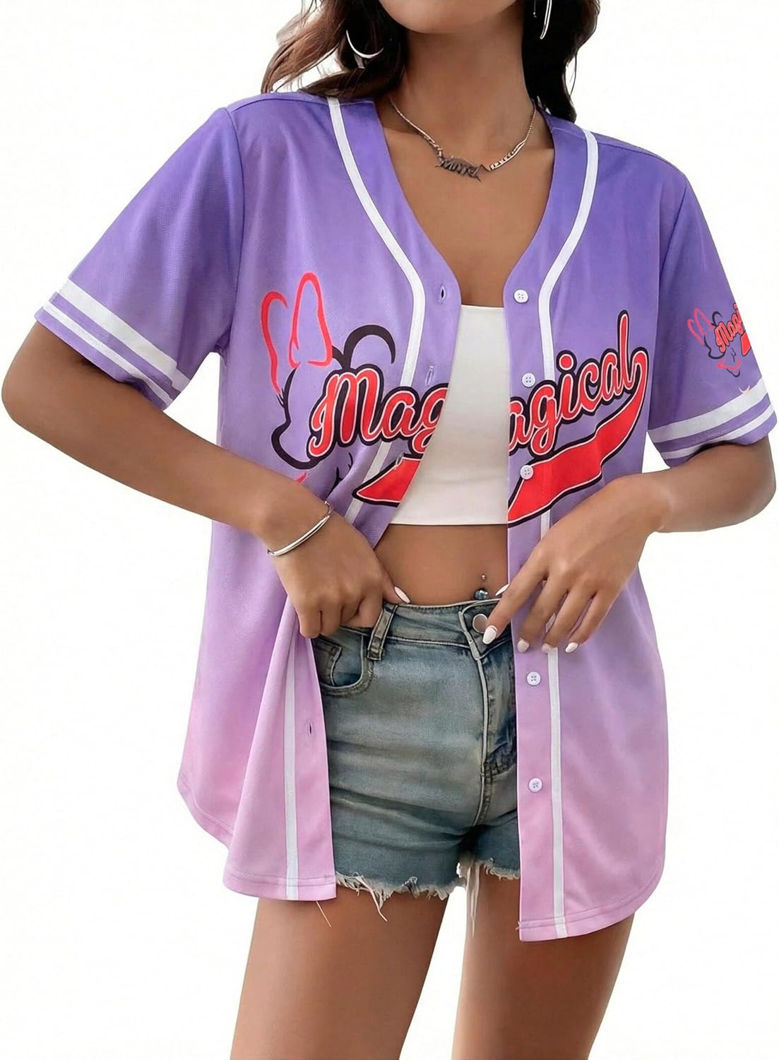 UNIQUEONE Camisa mágica para mujer, camiseta de béisbol, camisas hawaianas mágicas para vacaciones familiares con botones