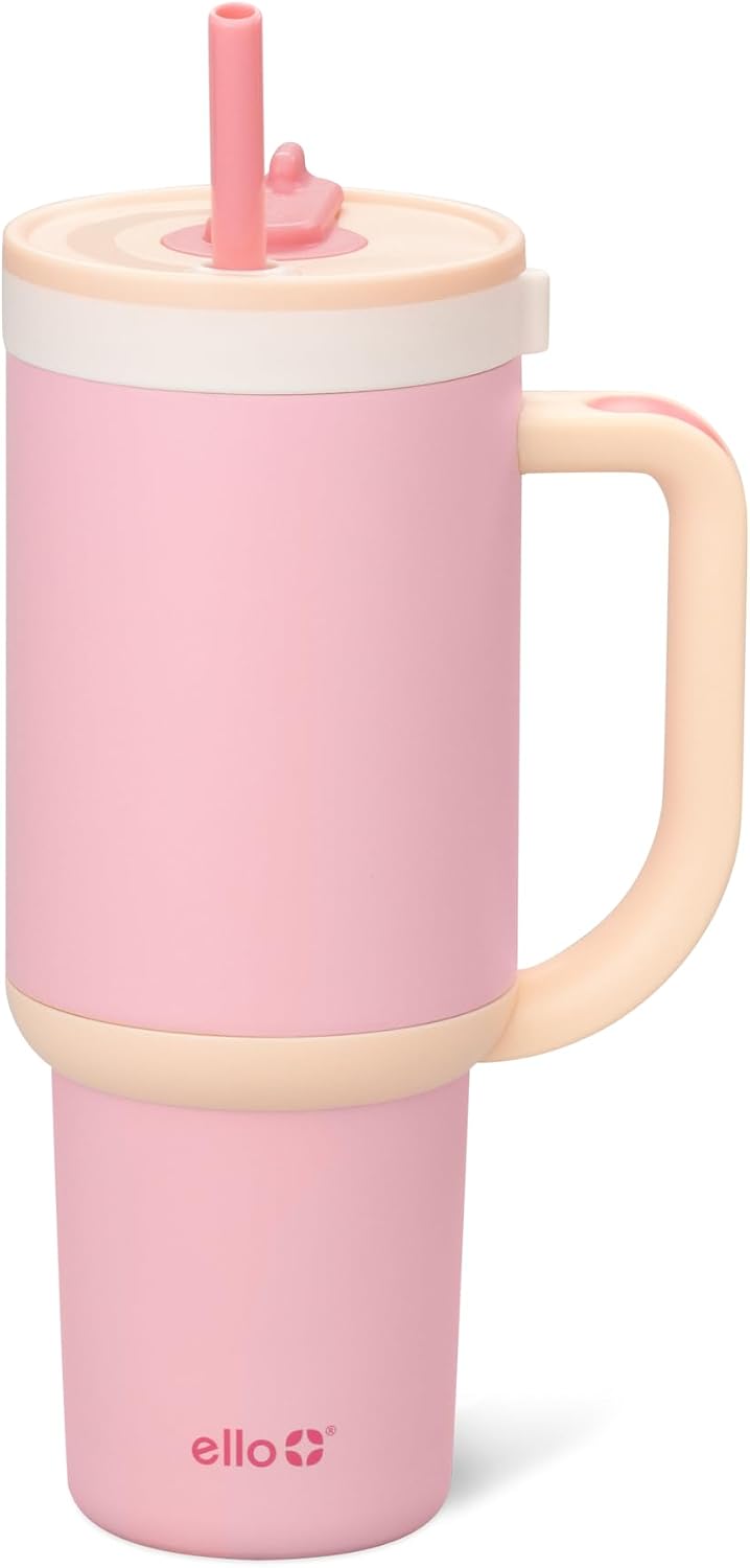 Ello Oasis - Vaso de 30 onzas con asa y pajita retráctil | Taza reutilizable de acero inoxidable aislada 100% a prueba de fugas, regalos para adolescentes, mujeres y hombres | Mantiene el frío durante