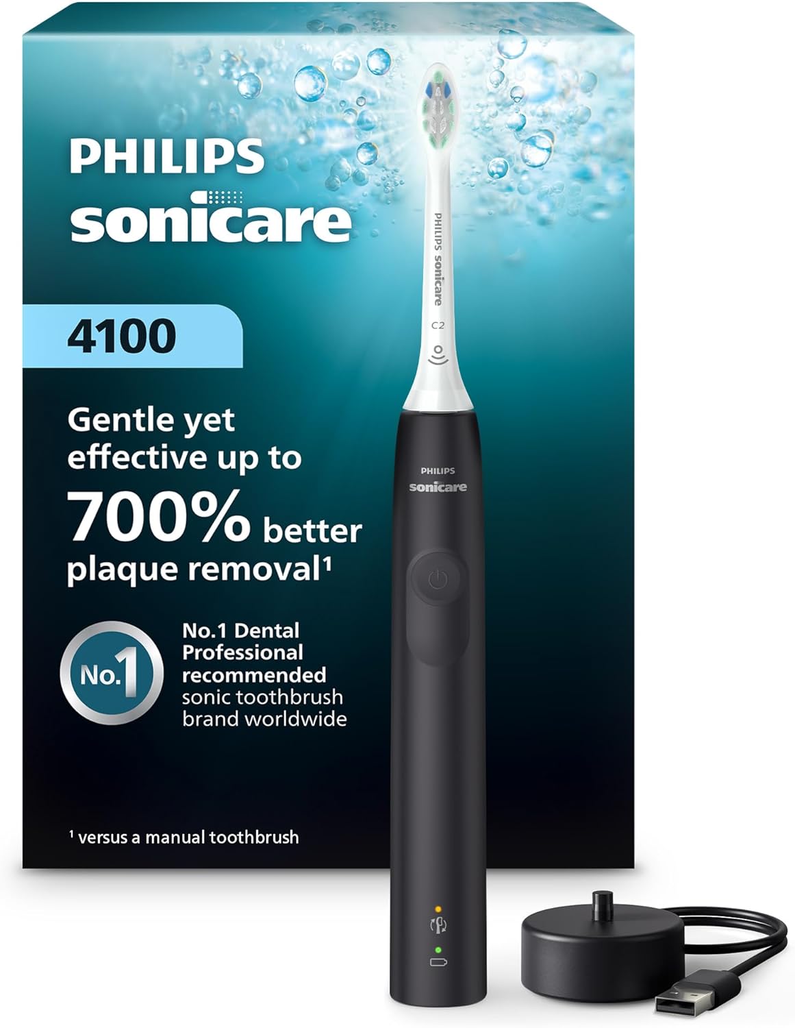 Philips Sonicare 4100 HX3681/24 - Cepillo de dientes eléctrico recargable con sensor de presión, color negro