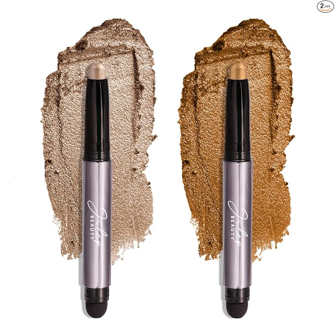 Julep - Sombra de ojos 101 de crema a polvo, impermeable, en barra de punta doble – De larga duración, a prueba de arrugas, fácil de aplicar con difuminante incorporado - Perla y Rosa brillante