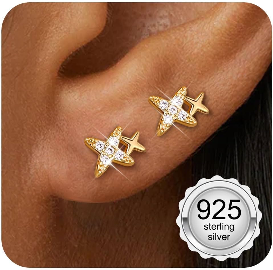 Adramata 925 Sterling Silver Earrings Women Girl Small Earrings Cubic Zirconia Hypoallergenic Piercing Ear Helix Tragus Earring Women Silver/Gold