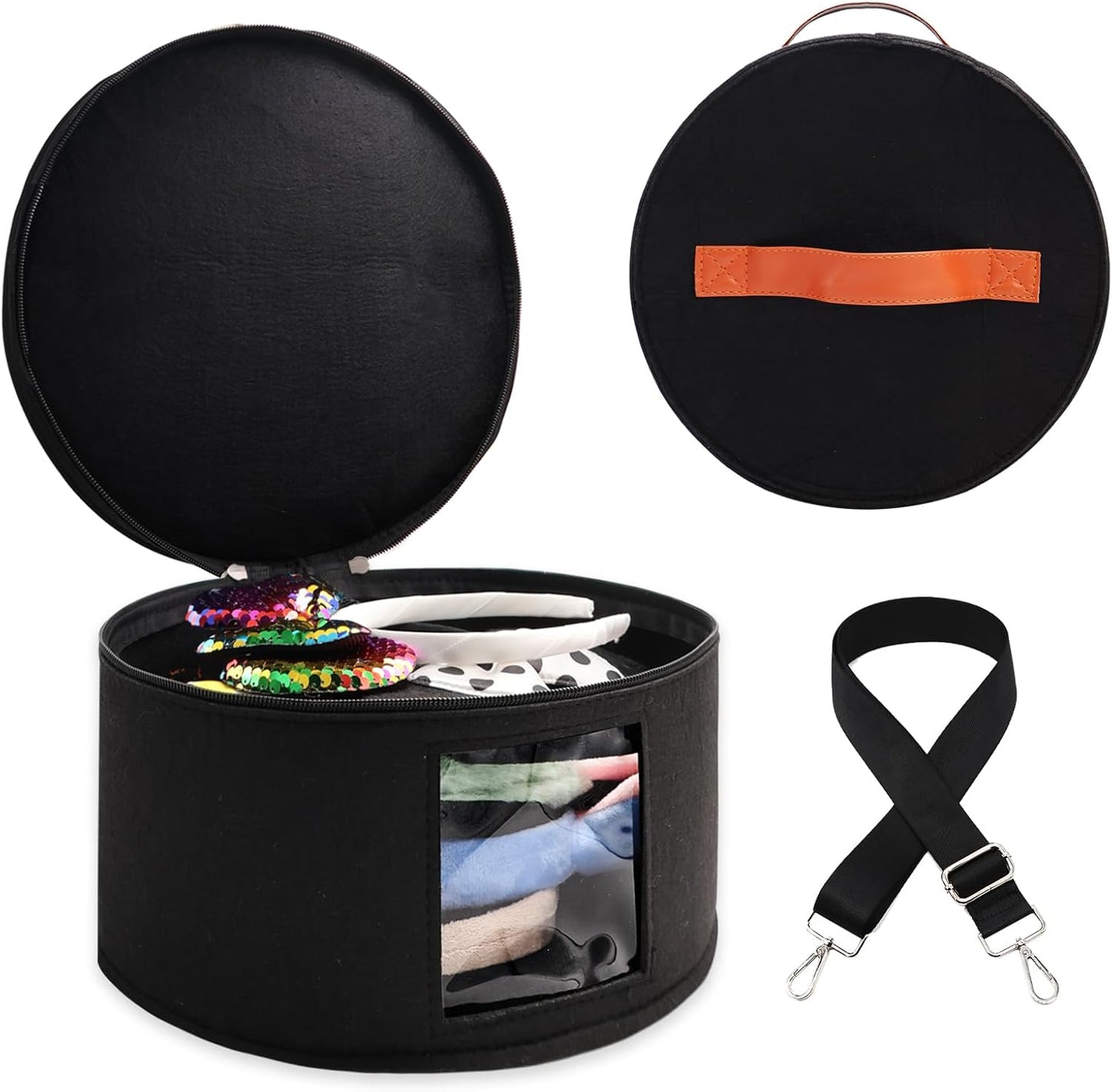 Caja de viaje con forma de orejas de ratón con moño de letras de chenilla, caja de almacenamiento con tiara redonda grande, caja de almacenamiento con exhibición de diadema y orejas para cintas para