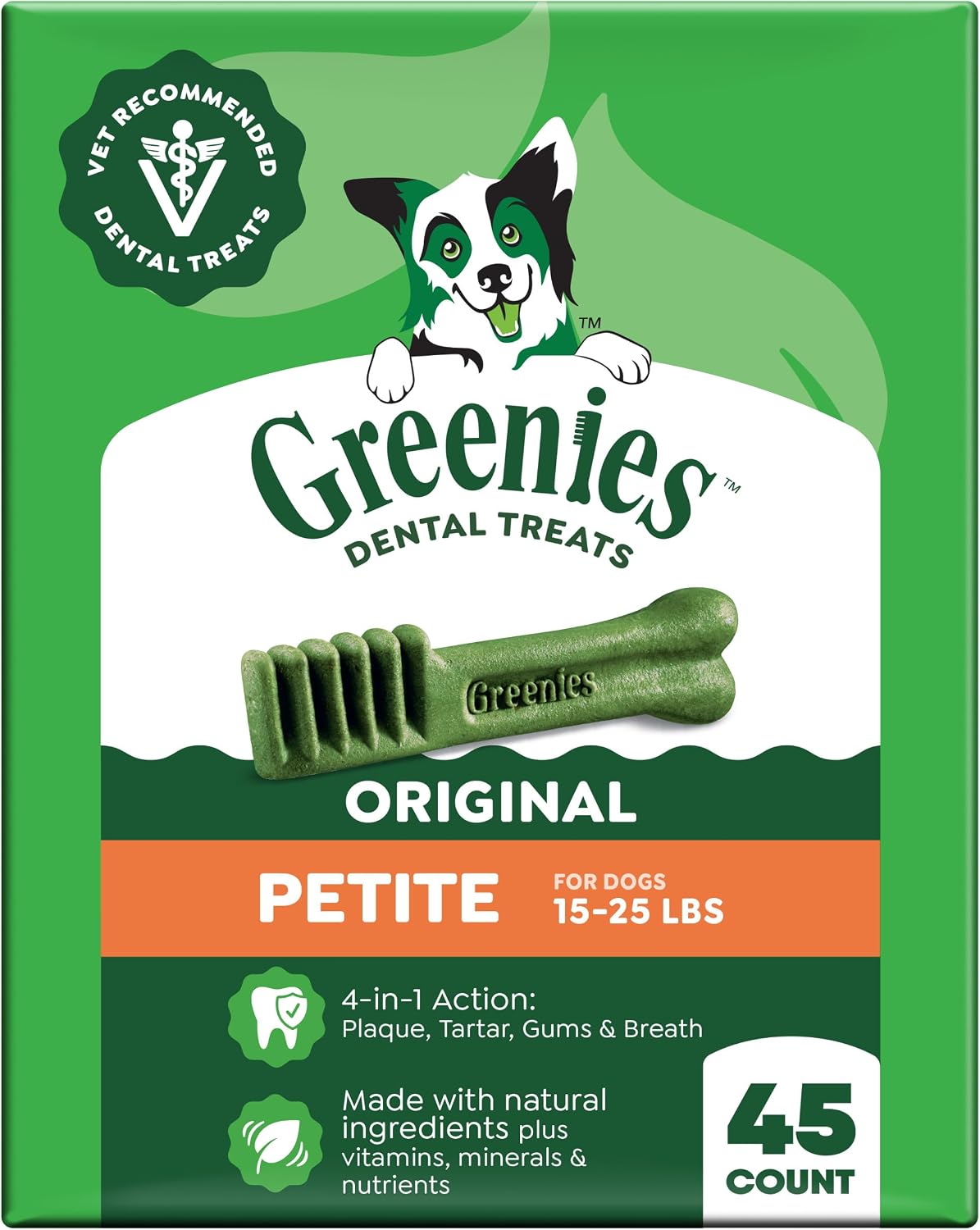 Greenies - Golosinas naturales para la salud dental de perros pequeños, sabor original, paquete de 36 onzas (60 unidades)