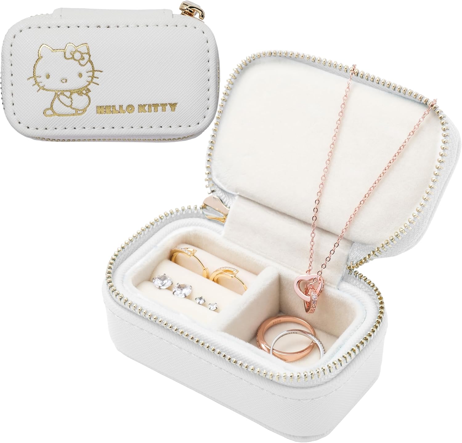 L'a Poume Sanrio Jewelry Case Accessory Ring Ring Small Mini Pouch Portable Portable Travel Cinnamon Roll Chromi My Melody Hello Kitty (Chrome Black))