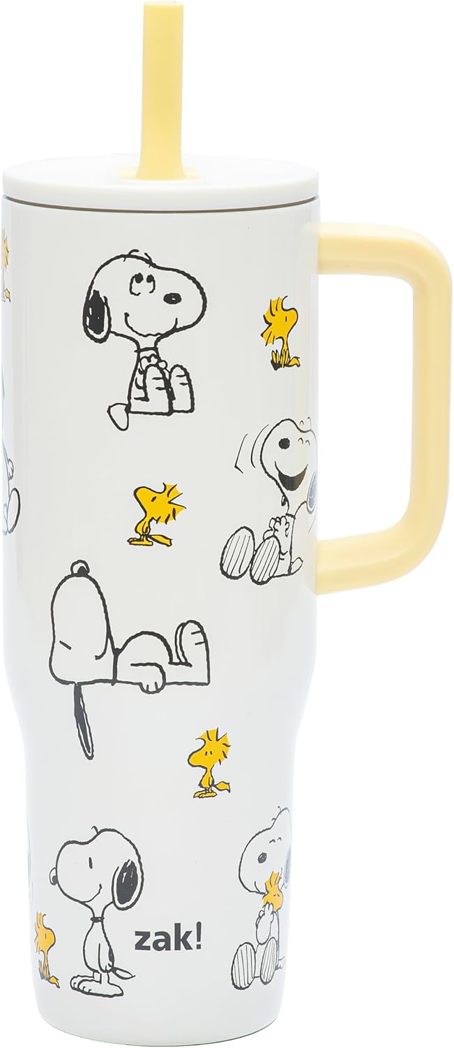 Zak Designs Disney Sutton Taza de viaje para llevar contigo, de 30 onzas, de acero inoxidable con aislamiento al vacío, con popote de silicona y asa para bebidas frías (dibujo de Mickey Mouse)