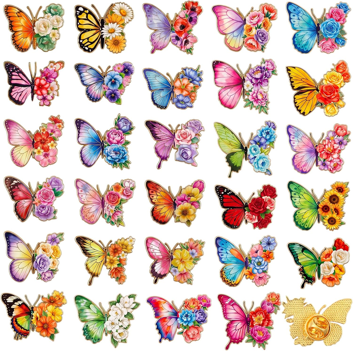 Landical 30 piezas, lindos pines de esmalte a granel, flores de plantas, animales, Halloween, gato negro, gótico, calabazas de otoño, primavera, broches de solapa de dibujos animados, pin de joyería