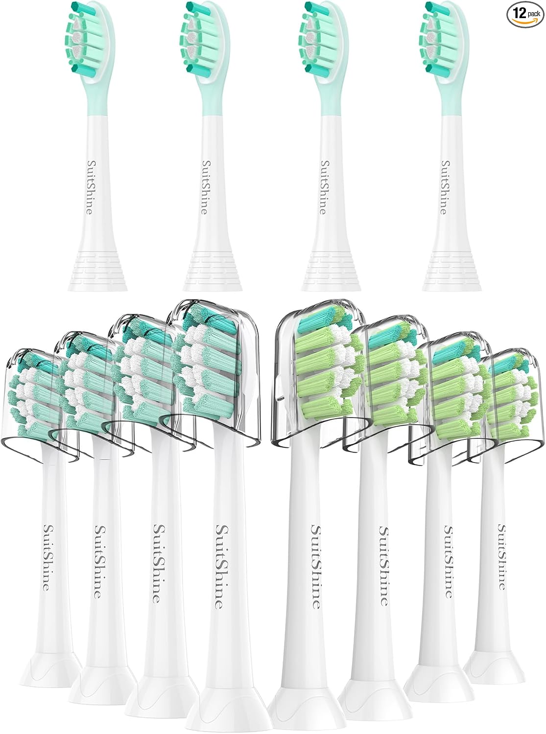 SuitShine Cabezales de repuesto para cepillos de dientes compatibles con Philips Sonicare y más mangos de clic, paquete de 8 unidades, color blanco