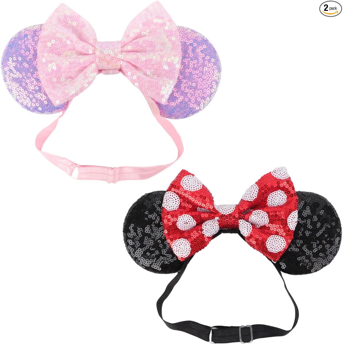 DRESHOW Minnie Ears Headbands Mouse Ears Sequins Bow Headbands Adjustable Elastic Headband Sequins Party Decoration Costume Cosplay for Women