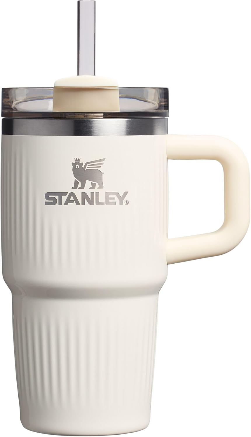 Stanley Quencher H2.0 - Vaso de acero inox. con asa, pajilla y tapa FlowState giratoria de 3 posiciones; aislamiento térmico/sin BPA; apto p/portavaso p/viaje; 30 oz, coral dorado (Goldenrod Coral)