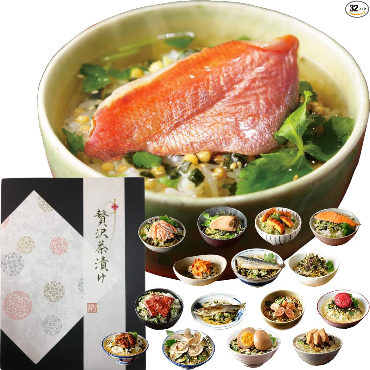 Sugamo no Ocha-ya San Nenen-en Luxury Gift Box Set of 6 Types of Tea-Soaked Foods (Goldeye, Tuna, Eel, Salmon, Sardine, Seaweed)