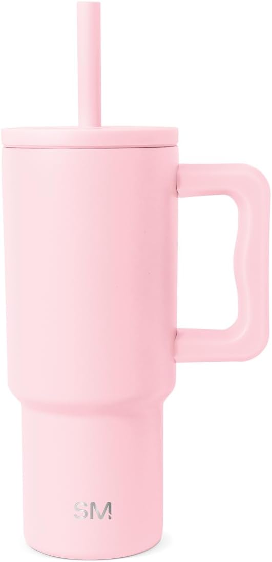 Simple Modern Disney Trek Kids - Vaso de acero inoxidable para niños y niñas, con asa y tapa con pajilla de silicona, resistente a derrames y fugas, reutilizable, Minnie Mouse en terrazo, 24 onzas