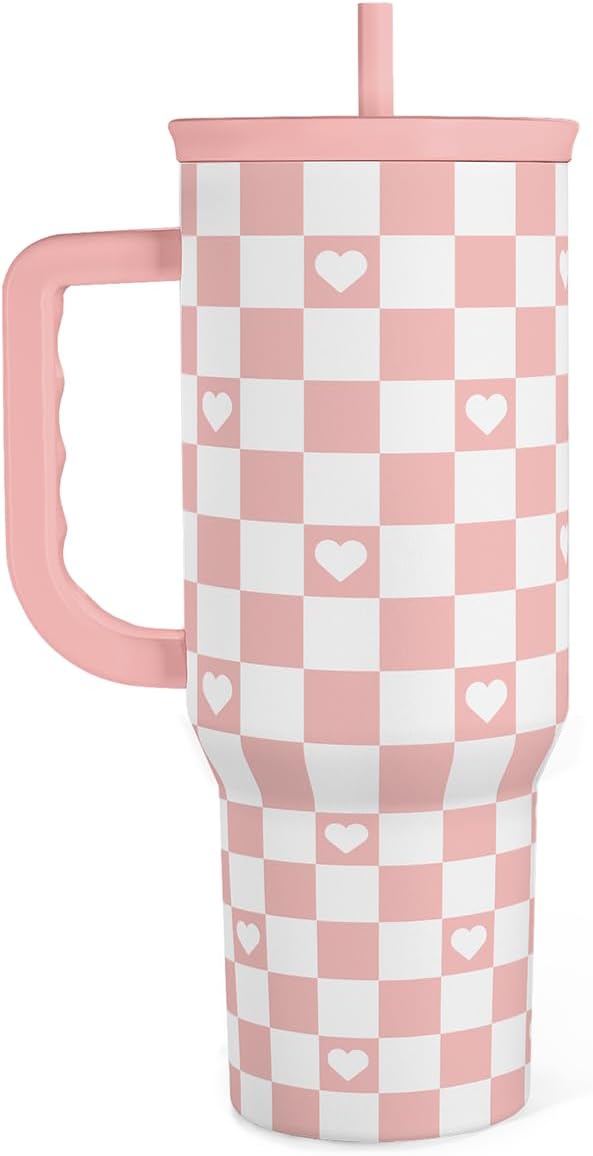 SANDJEST Vaso de 40 onzas con asa y pajilla, taza de café de viaje de acero inoxidable aislado para mujeres, niñas, amantes de la playa, idea de regalo para cumpleaños, Navidad, día de la madre, vacaciones de verano (color)