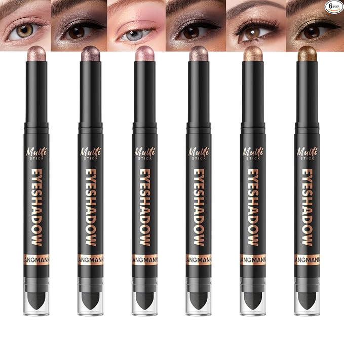 LANGMANNI 8Colors Dual-Ended Cream Eyeshadow Stick Set – Silky Smooth, Waterproof & Transfer-Proof, Built-in Blender Brush, All-Day Matte & Shimmer Wear Eye Makeup(#A)
