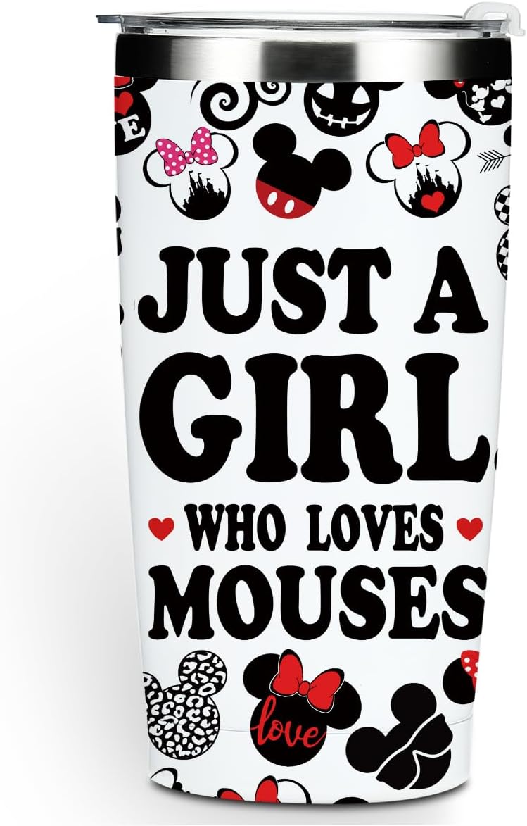 Inspired Cartoon Mouse - Taza de café mágica para amantes del ratón, regalos temáticos de animales para mujeres, niñas, sobrinas, amistad, cumpleaños, Navidad, 20 onzas, taza térmica de viaje de acero inoxidable con aislamiento