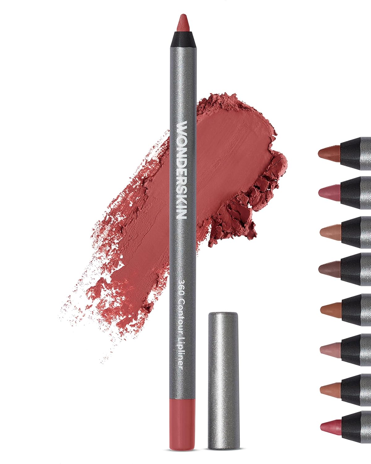Wonderskin Lápiz delineador de labios - Delineador de labios contorneador 360, duradero, lápiz de labios afilable, impermeable y a prueba de transferencia, delineador de labios desnudo (Morado)