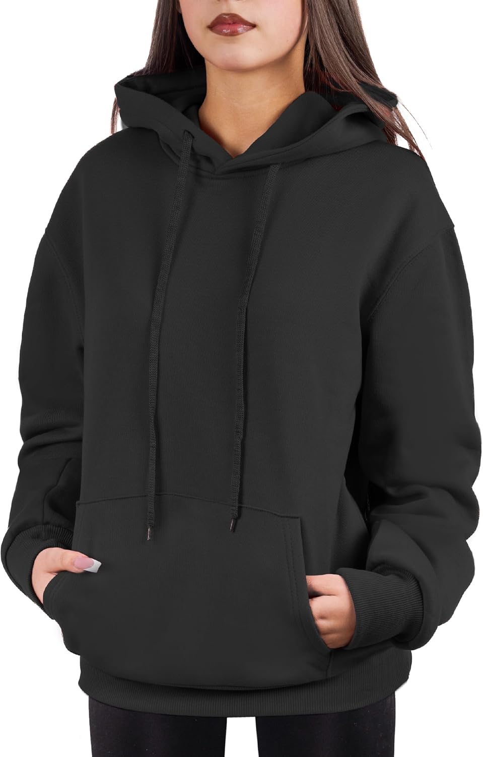 Sudadera de gran tamaño con capucha para mujer, mezcla de algodón y forro polar suave, acogedora sudadera para todos los días