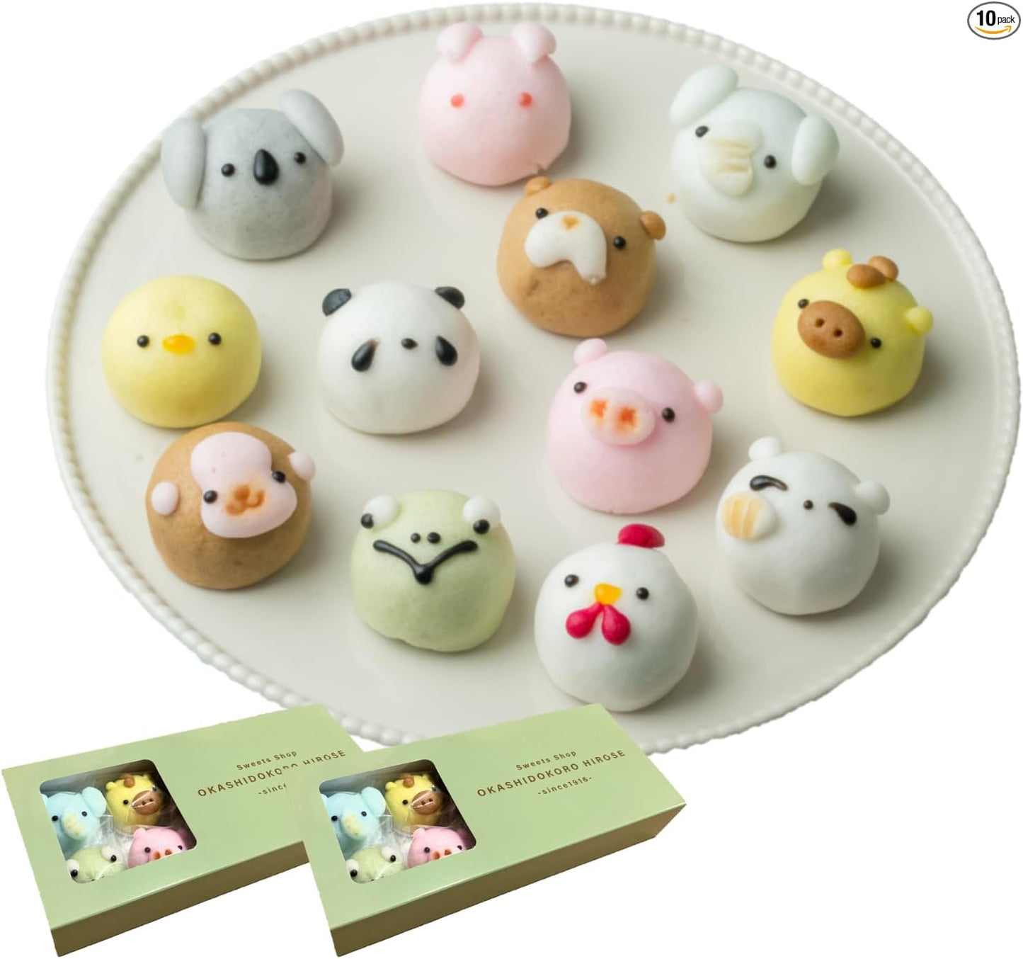 Hirose, Animal Bunju, 10 Pieces, Japanese Confectionery Manju Noodles, Japanese Confectionery Present, Medium (10 Pieces)