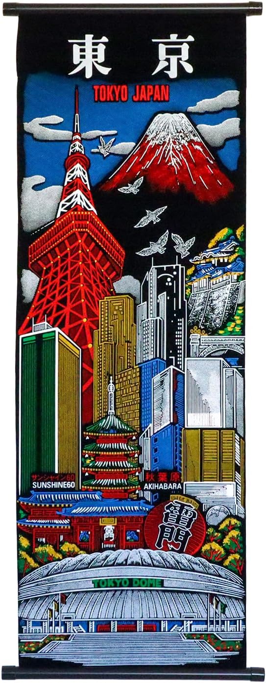 Japanese Souvenir Wall Scroll Tokyo Bean (Height 16.1 x Width 7.1 inches (41 x 18 cm), Made in Japan, Pennant Material, Lightweight and Compact