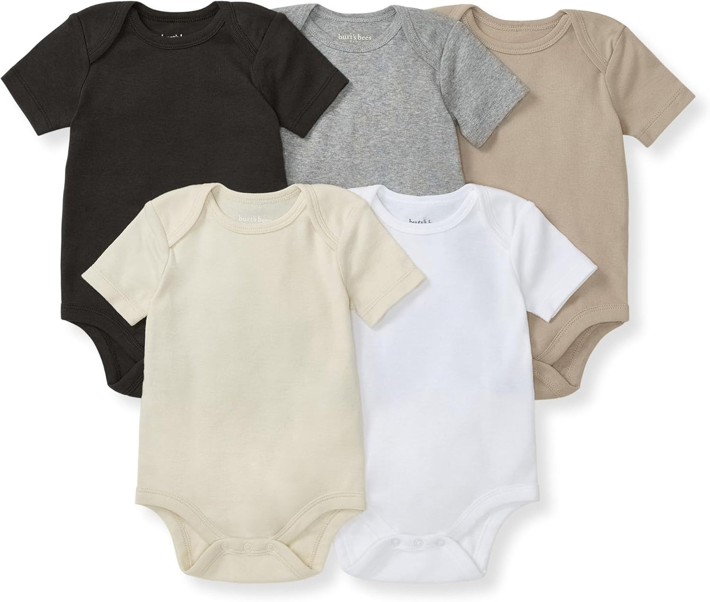 Burt's Bees Baby Body unisex, ropa de dormir orgánica de manga corta, paquete de 5 | Essential baby bodysuit pack featuring an easy-on and off lap-shoulder neck design for stress-free daily outfitting