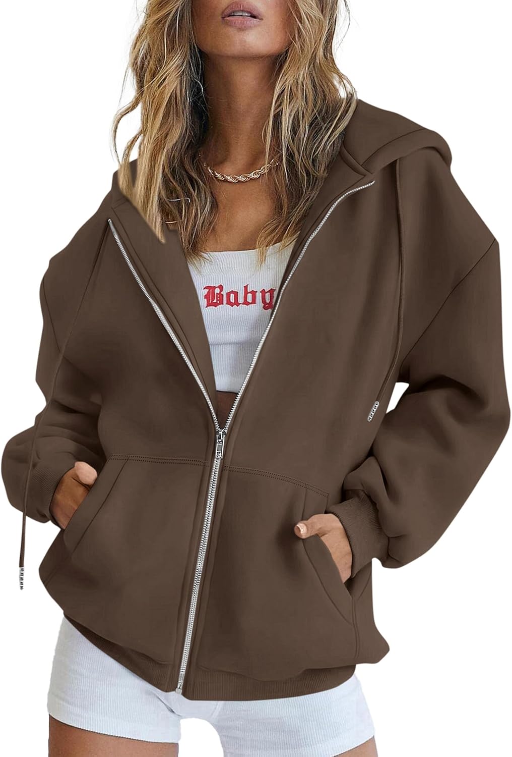 PRETTYGARDEN Sudaderas con capucha Y2K con cremallera para mujer, estilo casual, manga larga, para otoño e invierno, chaquetas con bolsillos