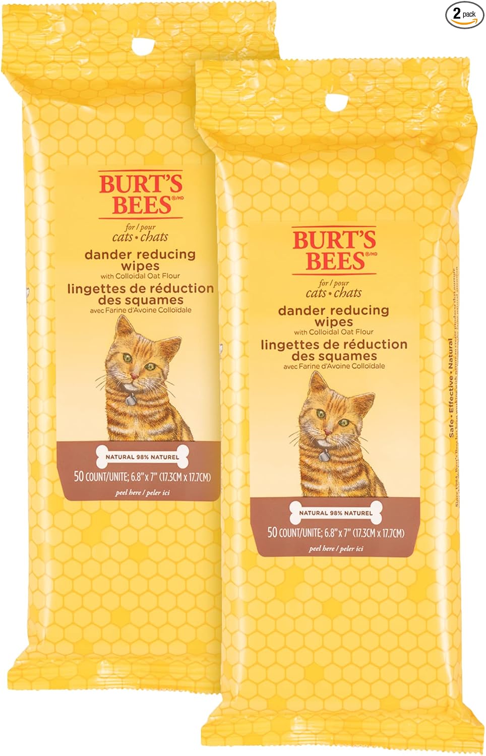Burt's Bees for Pets Toallitas removedoras de caspa de gato, harina de avena coloidal y aloe para calmar la piel seca y reducir la descamación, paños de aseo sin perfume para gatos y gatitos, 50