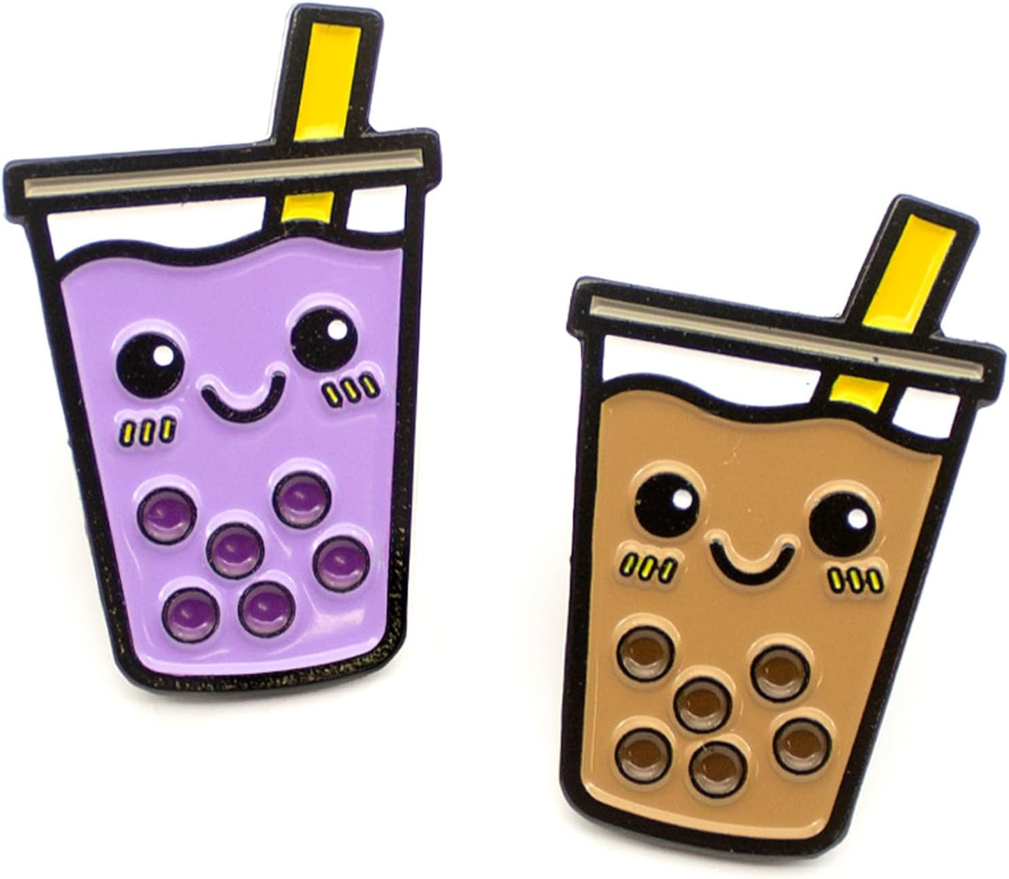 Enamel Pin Set for Backpack, Bag, Lapel, Kawaii Drink Button Collector - Boba Tea