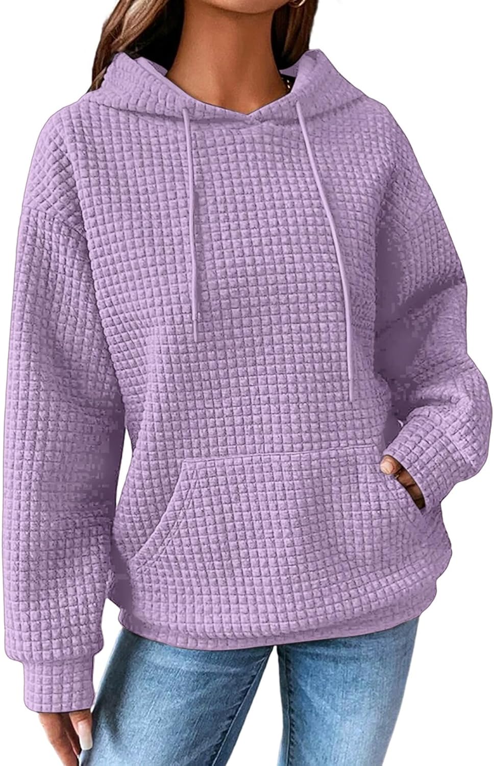 SHEWIN Sudaderas con capucha para mujer, casual, con cordón, estilo waffle, holgada, con bolsillo, 2026