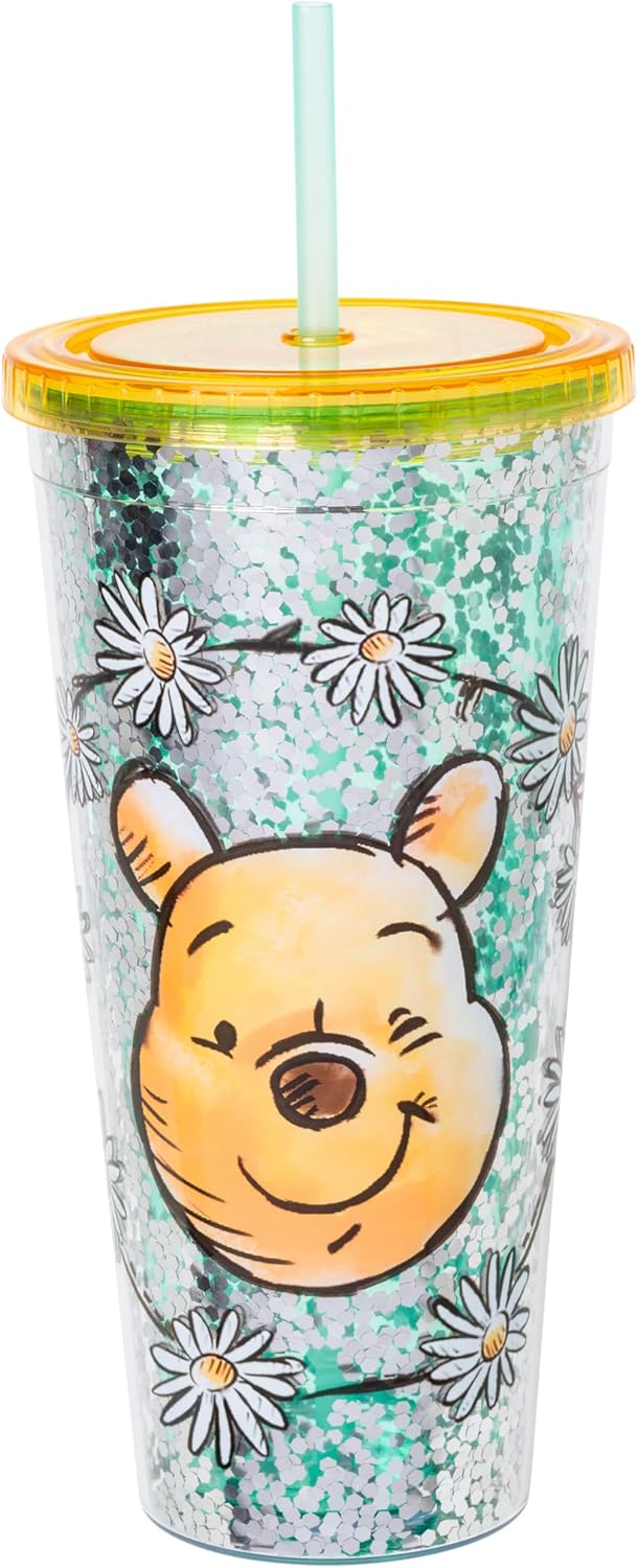 Silver Buffalo Disney Lilo and Stitch Ohana - Vaso de plástico con tapa y pajilla, 32 onzas