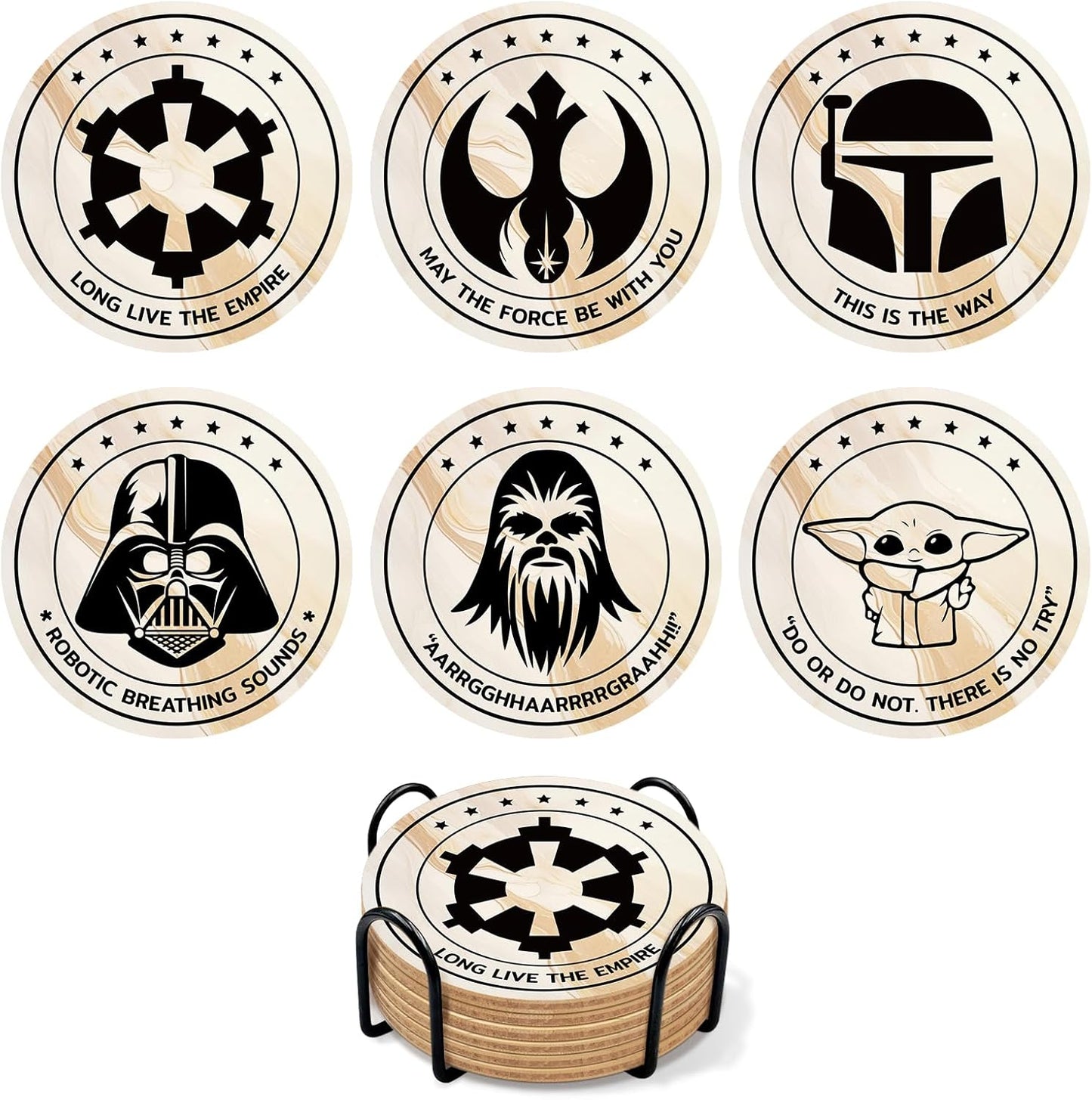 6 posavasos de corcho de Wars para bebidas, posavasos de corcho para bebidas con portavasos, divertida decoración de cocina, adecuados para mesa de café y bar, regalos temáticos de guerras para