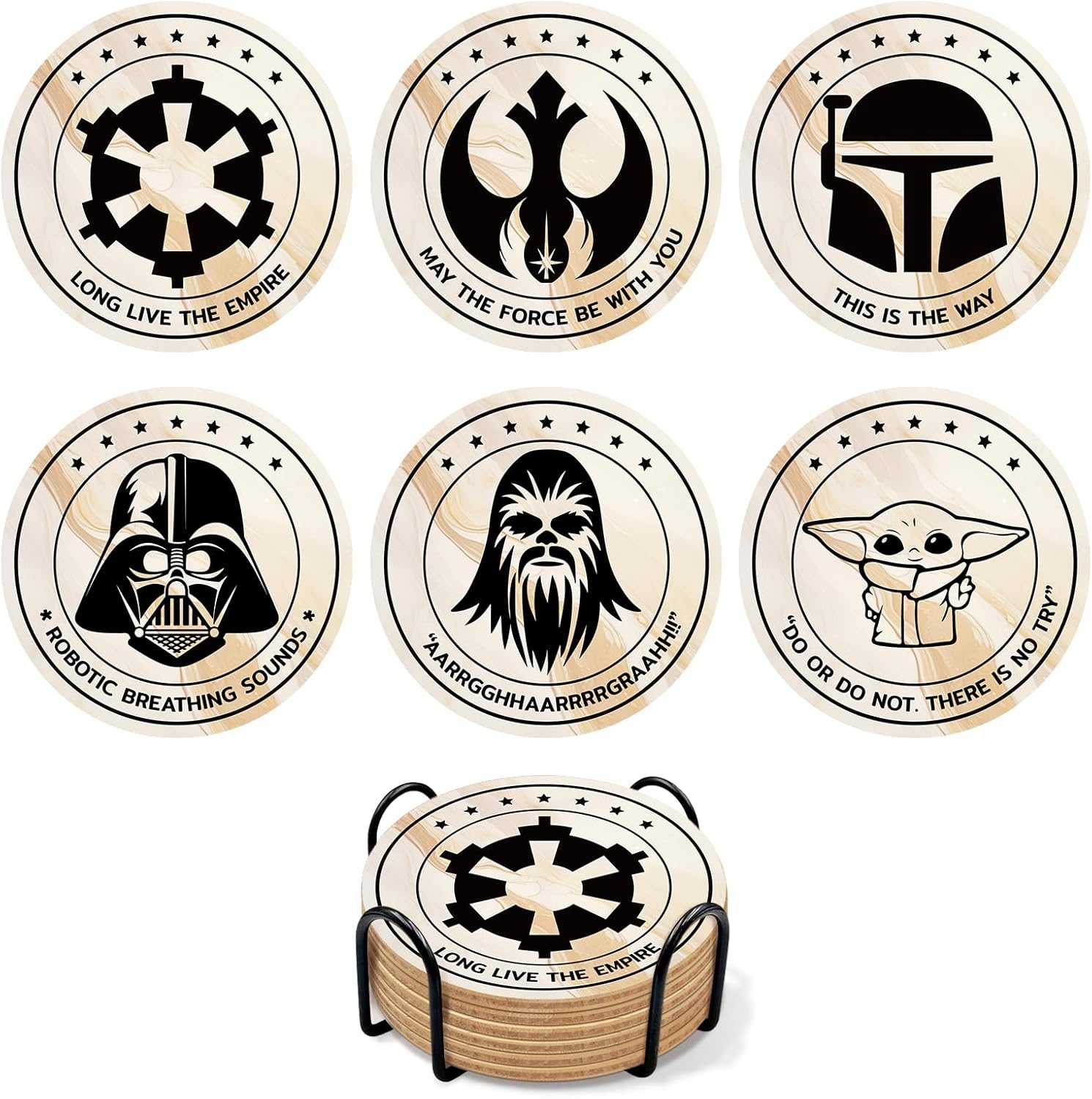 6 posavasos de corcho de Wars para bebidas, posavasos de corcho para bebidas con portavasos, divertida decoración de cocina, adecuados para mesa de café y bar, regalos temáticos de guerras para