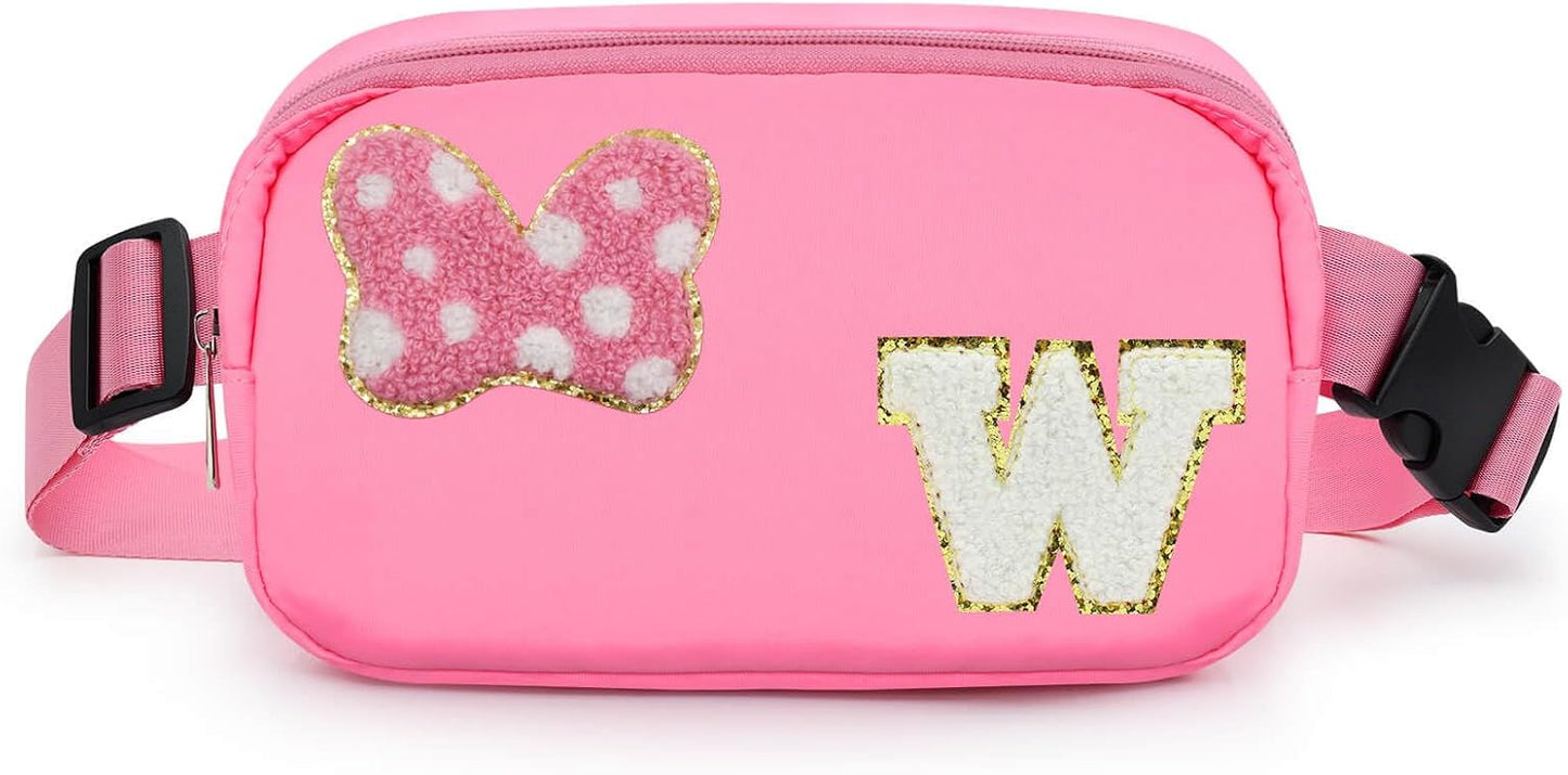 Riñonera con Lazo de Letra Inicial de Chenilla, Bolsa Cruzada Impermeable para Parque, Regalos de Navidad y Cumpleaños para Niñas Adolescentes, Hijas, Mujeres, Niños, Adultos, Linda Bolsa de Cinturón